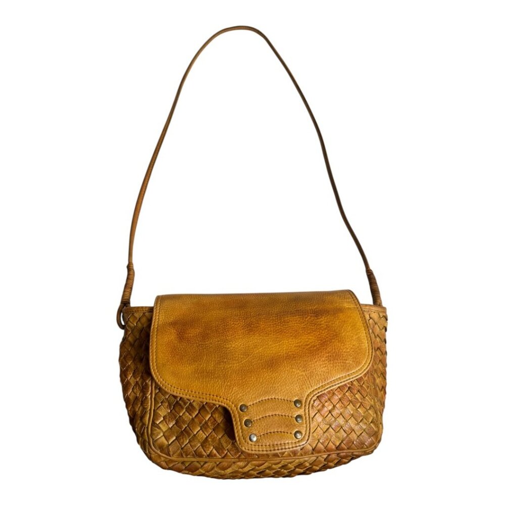 Anabaglish Tan Leather Perforated Crossbody - Artisan Geometric Design